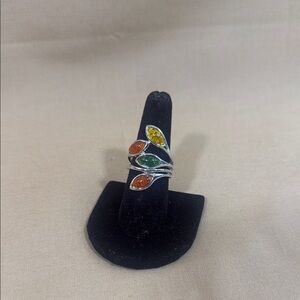 Elegant Multi-Color Gemstone Silver Ring